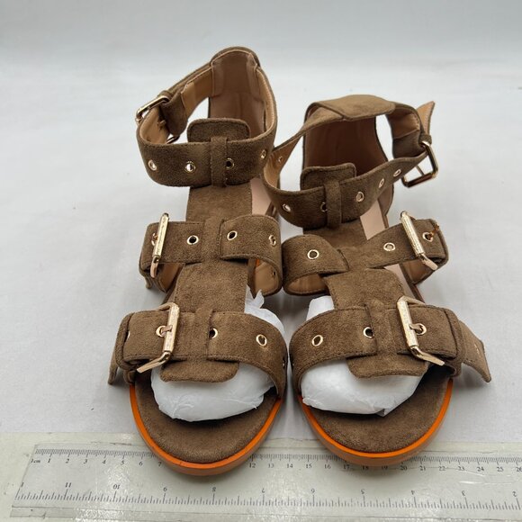Tang'scuisins Goldenrod Strappy Gladiator Sandals Round Toe Buckle Strap Flats - Picture 3 of 8